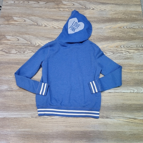 PINK Victoria's Secret 1/4 zip hooded sweatshirt Women's Size Small blue - Picture 8 of 9